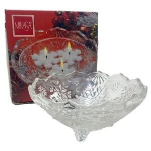 Mikasa Chrystal Snowflake Medley Votive 6‎ 1/4" Bowl Footed 3 Floating Candles